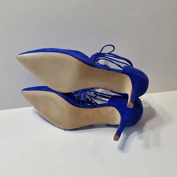 Marc Fisher NWOB Blue Preppy Retro Suede Pointed Toe Strappy Lace Up Heels Sz.8 - Picture 10 of 11